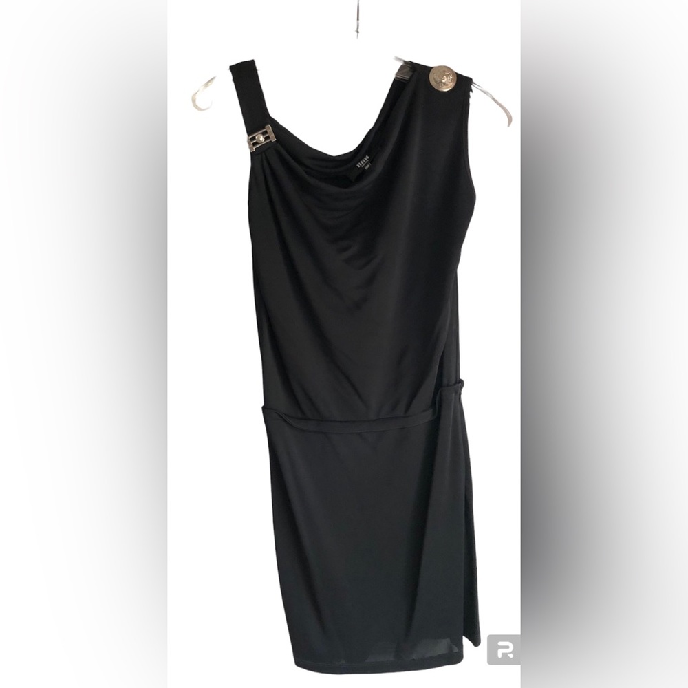 VERSUS by VERSACE Black Asymmetrical Draped Dress w Medusa Detail Sz 38/US 2